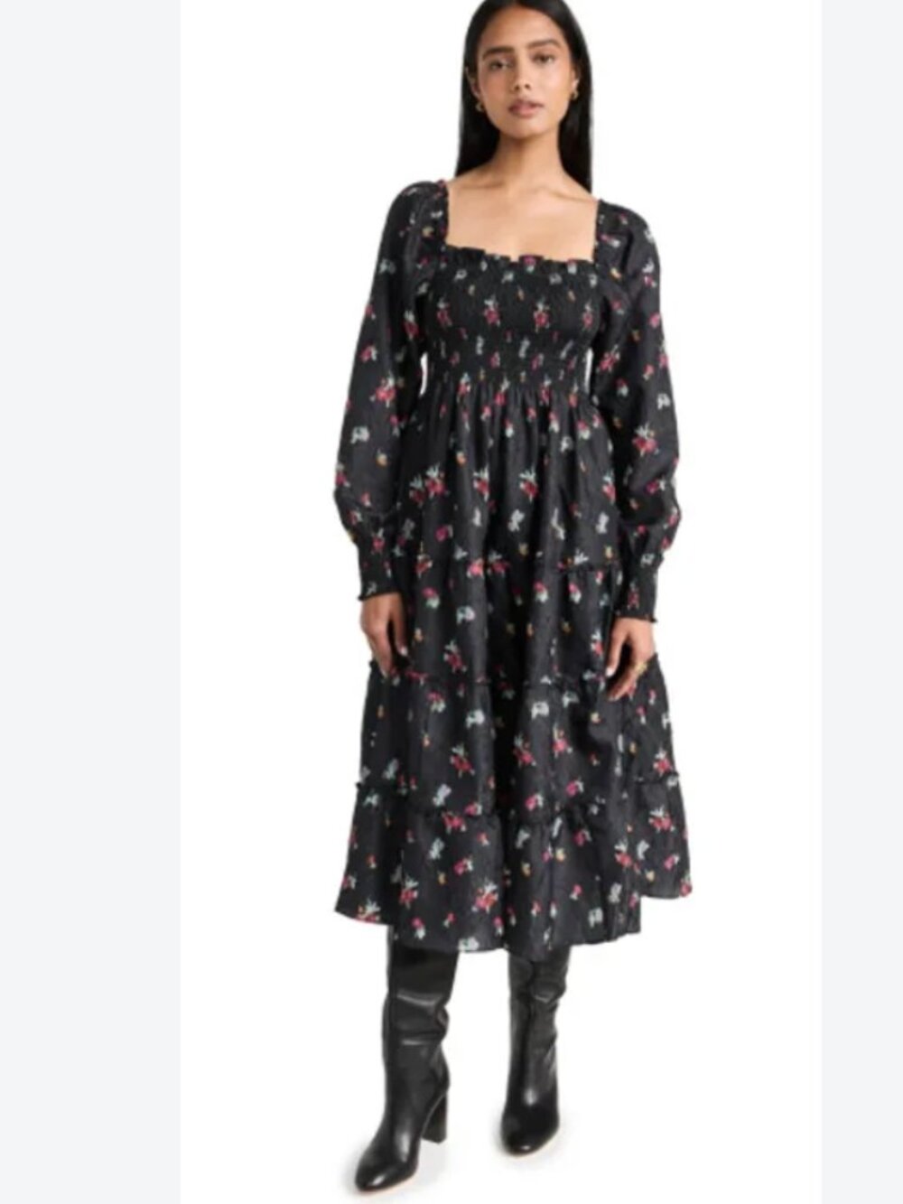 Hill House Home The Naomi Nap Dress Black Floral Ikat Print Size XXL
